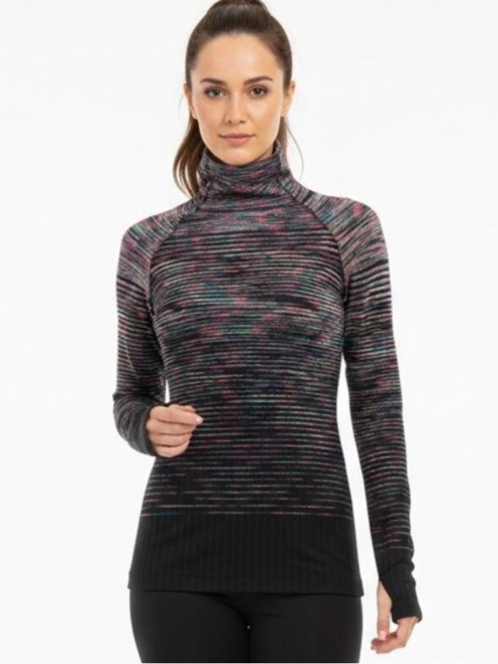 NIKE PRO Black Neon Rainbow Hyper Warm Mock Neck Base Layer Top XL EUC $85 KL